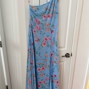 Lulu's Blue Floral One-Shoulder Dress